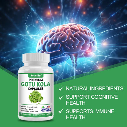 Gotu Kola Capsules 1300mg - Ginkgo Biloba, Brain Health, Memory & Focus, Calm Nerves, Skin & Circulation Support, Non-GMO