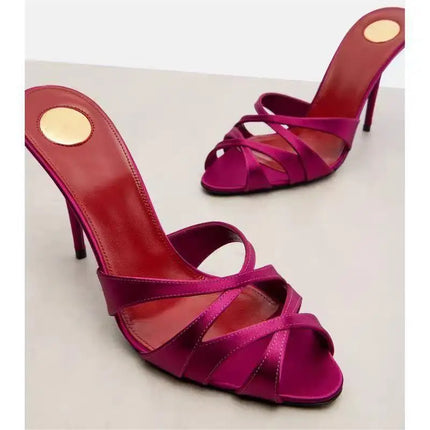 Sexy Style New Soild Pointed Toe Summer Women Sandals Stiletto High Heels Buckle Strap Design Large Size Fashion Show Shoes