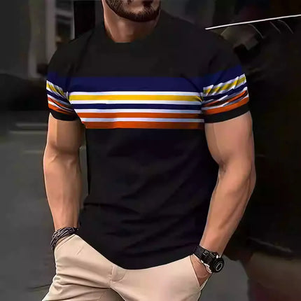 Striped T-Shirts Color Block Pattern 3D Print Men's Short Sleeve T Shirt Oversized Street Tees Harajuku Tops Man Clothing