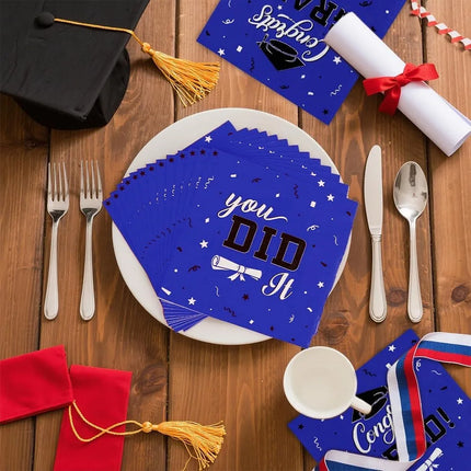 50 PCS Blue Grad Napkins 6.5in, Congrats Disposable Paper for Party Table