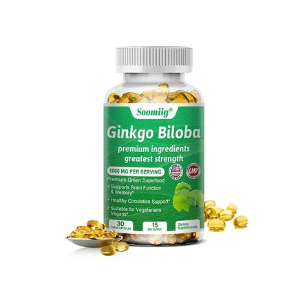Ginko Biloba Capsules - Brain Supplement for Memory and Focus - Ginkgo Biloba Supplements for Good Vision