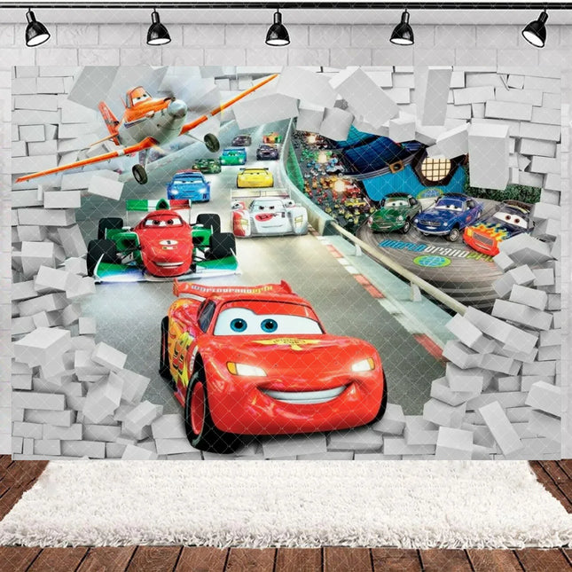 Cartoon Racing Mobilization Backdrop Boy Birthday Party Decoration Balloon Cake Background Photography Supplies Banner Prop