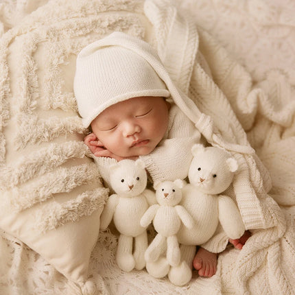 Newborn Photography Clothes 2 Pieces Set Baby Romper Hat Infant Photo Shoot Props Bear Doll Newborn Photography Accessories