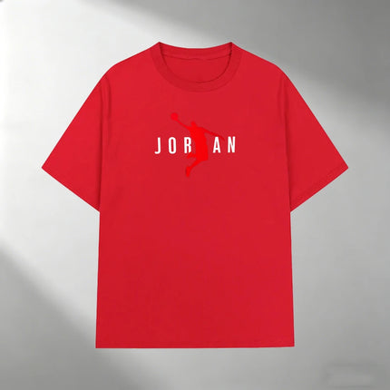 Men Pure Cotton T Shirt JORDAN Red Basketball Silhouette Print Short Sleeve Tops Casual Streetwear Sporty Summer Fashion T-shirt