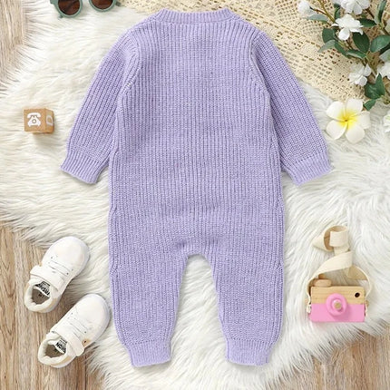 0-24M Newborn Baby Boys Girls Solid Knitted Jumpsuit Spring Autumn Toddler Long Sleeved Knitting Romper Kids Clothes For Infant