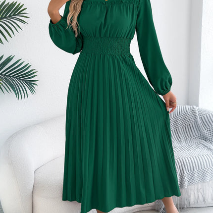 Elegant Dresses Women 2026 Autumn Winter Casual Solid Color High Waist Long Sleeve Maxi Dress Khaki Green Blue Woman Clothing