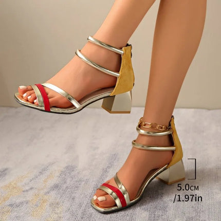 2026 New Summer Women's Pumps Elegant Strap Solid Color Square Toe High Heels Open Toe Fashion Sexy  Women's Shoes