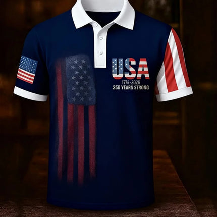 Trendy Patriotic USA 250th Anniversary Polo Shirt Men 3D Print Brush Stroke USA Flag Short Sleeve Casual Top For Independence