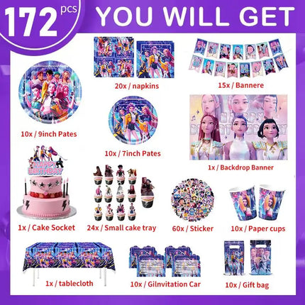 Happy Birthday Party Decoration Character Anime Tableware Plate Cup Balloon Set Banner Backdrop Gift Bag Keychain Party Supplies