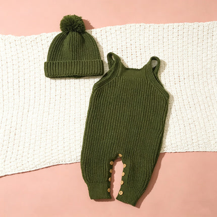 Ylsteed Newborn Photography Outfit Baby Boys Girls Rompers Hats Clothes Fashion Knitted Infant Netural Strap Jumpsuits Sets-HD