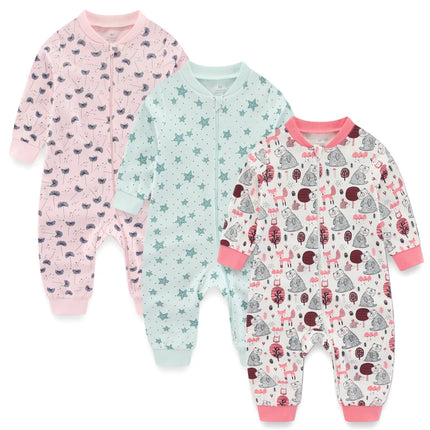 Unisex Rompers 2/3Pieces New Born Baby Girl Clothes Sets 0-24M Baby Boy Clothes Solid Color Zipper Cartoon Autumn Spring Bebes
