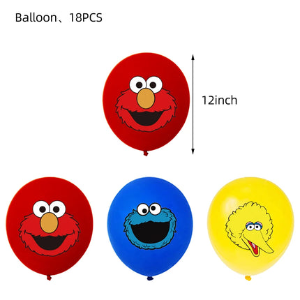 Cartoon Sesames  Street Birthday Party Decor Elmo and Friends Theme Tablecloth Plate Balloon Set Cake Decor Baby Shower
