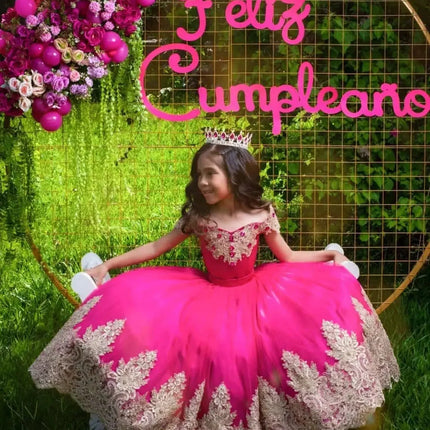 Customized Red Flower Girl Dresses For Wedding Gold Appliques Crystal Luxury Princess Formal Events Holy First Communion Gown
