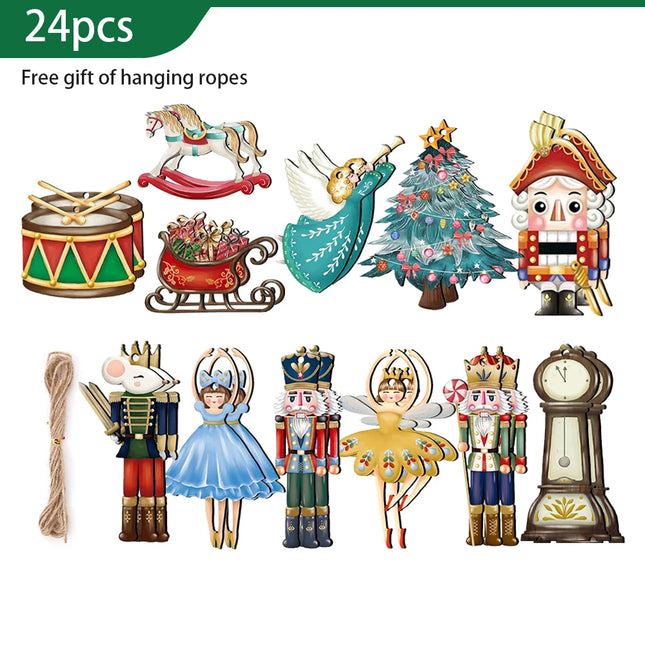 12Pcs/Set Wooden Nutcracker Puppet Pendant Christmas Nutcracker Soldier Pendant Christmas Tree Hanging New Year Home Decoration