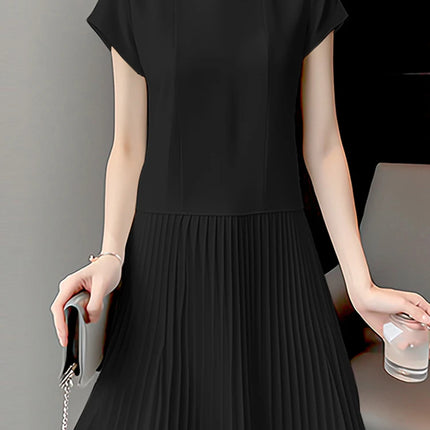 ZANZEA Women Pleated Long Dress Summer Elegant Short Sleeve Vestidos 2024 Solid A Line Midi Dresses Casual Round Neck Short Robe