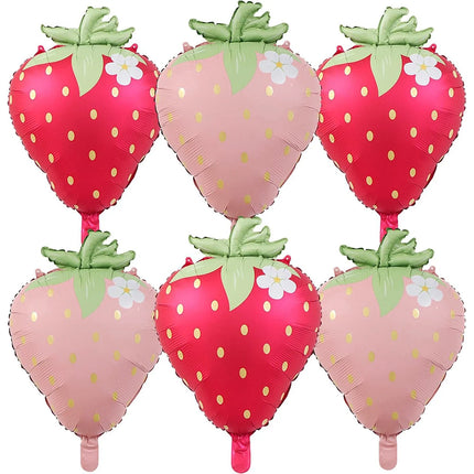 Strawberry Balloon Cute Sweet Foil Mylar Fruit Balloon Strawberry Themed Birthday Party Decoration Girls Kids Baby Shower Supply