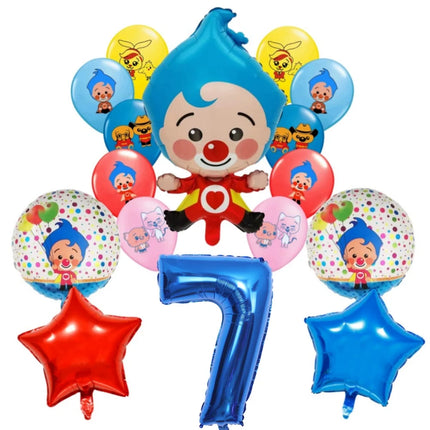 Plim Plim Cartoon Clown Red Blue Number 1-9 Balloon Set Latex Foil Balloons Baby Shower Kids Happy Birthday Party Decorations