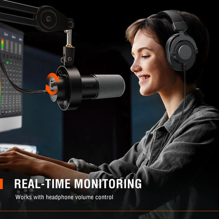 FIFINE Recording XLR Dynamic Microphone with Real-time Monitoring,USB Streaming Mic with Gain Knob/Touch-mute for PC,Mixer-K688