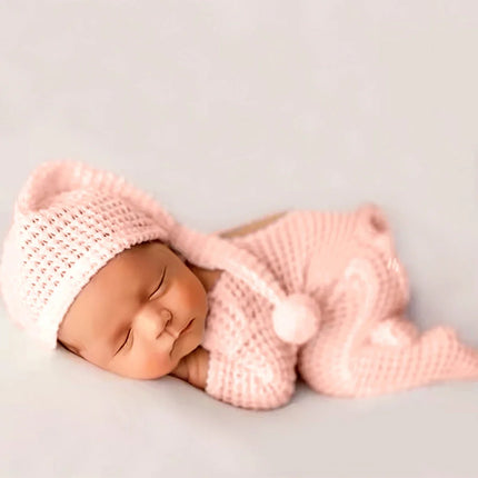 Ylsteed Newborn Photography Props Baby Bodysuits Outfit Shoot Newborn Photo Outfits Buttons Pocket Romper with Pom Sleepy Hat-HD