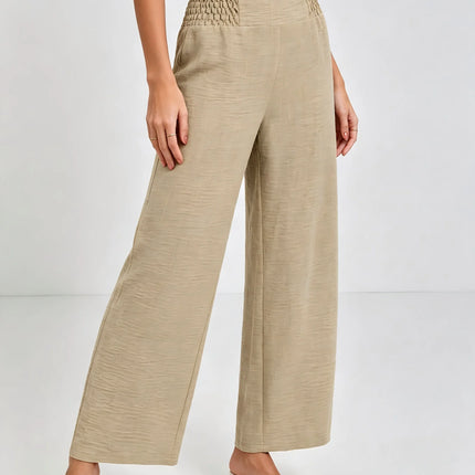 Women's High Waist Wide Leg Pants Elastic Waist Casual Loose Straight Leg Trousers for Daily Office Wear