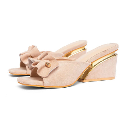 Large Size Outdoor Thick High Heels Sandals Women's 2026 Summer New Sweet Versatile BowKnot Peep Toe Wedges Platform Slippers