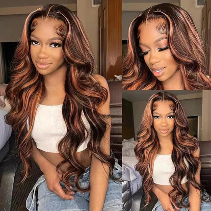 26Inch Ombre Lace Front Wig Human Hair 1B/30 Highlight Body Wave Lace Front Wigs Human Hair Pre Plucked 13x4 Hd Lace Frontal Colored Glueless Wigs Human Hair 200% Density
