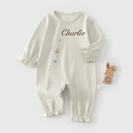 Customized Name Baby Onesie Spring Autumn Cotton Long Sleeved Climbing Clothes Solid Color Base Baby Clothings