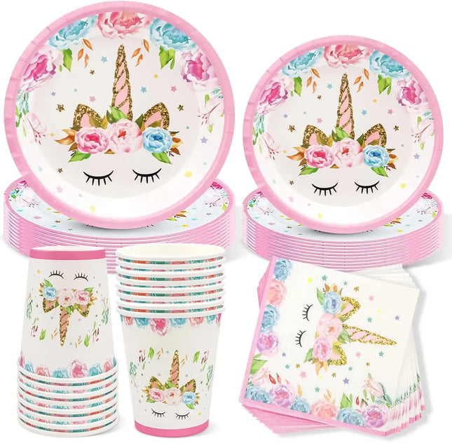 Unicorn Birthday Decoration Plates Napkins Happy Birthday Banner for Magical Horse Party Girls Baby Shower Decorations Supplies