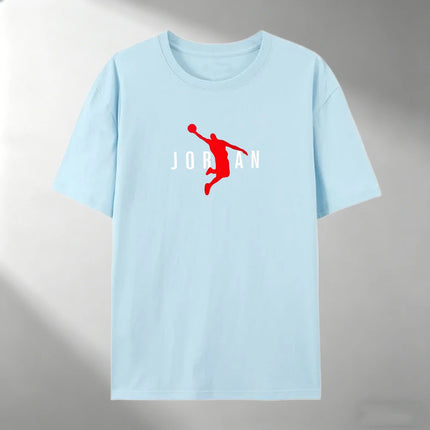 Men Pure Cotton T Shirt JORDAN Red Basketball Silhouette Print Short Sleeve Tops Casual Streetwear Sporty Summer Fashion T-shirt