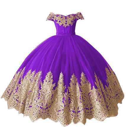 Customized Red Flower Girl Dresses For Wedding Gold Appliques Crystal Luxury Princess Formal Events Holy First Communion Gown