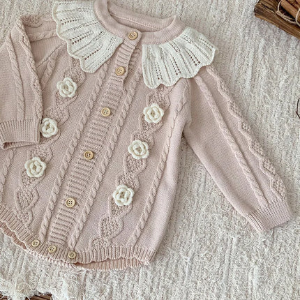 New Infant Baby Girls Knitted Jumpsuit Autumn Winter Children Knitted Clothes Long Sleeve Sweet Flower Rompers
