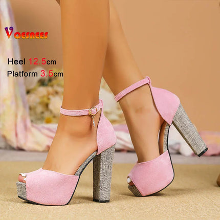Women 12.5CM Suede Yellow Sandals With High Heels Summer Platform Woman Shoes Europe and America Versatile Sexy Peep Toe Sandals