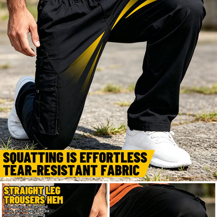 Men's Outdoor Multi-Functional Work Pants with an Elastic Waistband and Multiple Pockets—Lightweight and Breathable, Suitable for Camping, Travel, and Gear Carrying. The Loose, Straight-Leg Fit Is Suitable for Both Outdoor