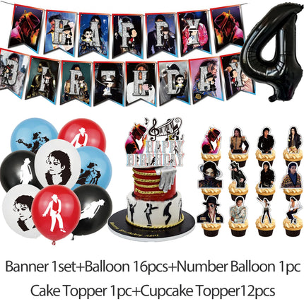 Michael Jacksons Birthday Party Decorations Fans Party Supplies Cake Topper Balloons Background Photo Studio Photography Props