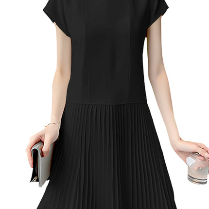 ZANZEA Women Pleated Long Dress Summer Elegant Short Sleeve Vestidos 2024 Solid A Line Midi Dresses Casual Round Neck Short Robe
