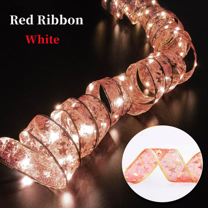 1/2/5/10M Christmas Tree Ribbon Fairy Lights, Indoor DIY Bows String Light Battery Powered for Christmas Tree New Year Decor