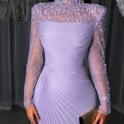 SESSRYMNIR Women'S Formal Evening Gowns Customize Scoop Neck Beading Luxury Evening Dresses Long Sleeves Straight Floor-Length