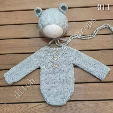 Newborn Photography Props Mohair Bodysuit Jumpsuit +Teddy Bear Clothing Accessories