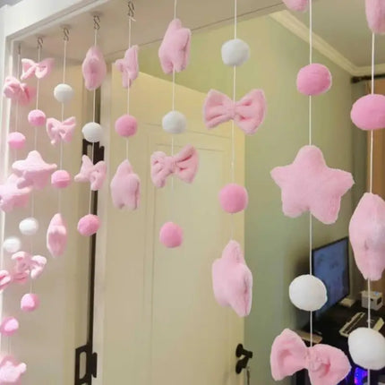 Bow Heart Shaped Curtain Partition Romantic Pink Tassel Door Curtain Living Room Divider String Partition Window Valance Decor