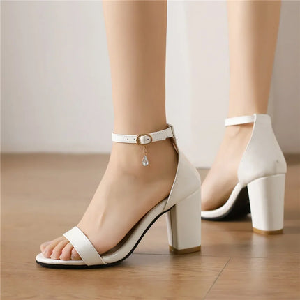 Women High Heels Sexy Sandals Open Toe Patent Leather Thick Heel Bridal Party Shoes Ladies Buckle Strap Gladiator Sandals Red