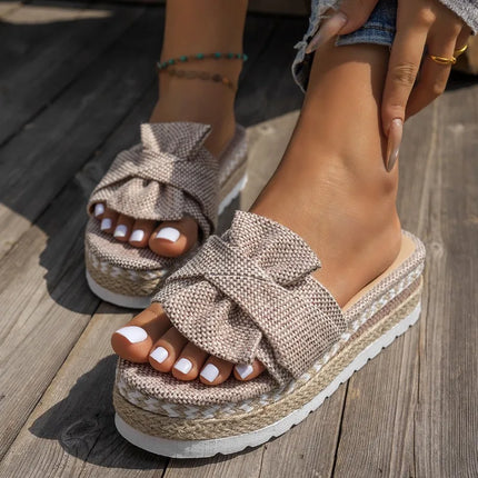 2026 Fashion Bow Decor Thick Soled Casual Women's Slippers Summer New Solid Comfort Casual Elegant Women Shoes Claquette Femme