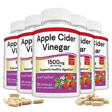 Apple Cider Vinegar Capsules, 1500mg, 120 Capsules, Non-GMO, Gluten Free Supplement, Support Digestive Health
