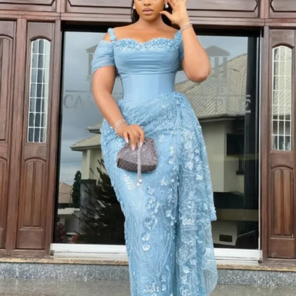 Fabulous Brown Lace Evening Dresses African Traditional Wedding Bride Dress Luxury Beads Lace Birthday Dress Asoebi Costomized
