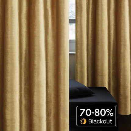 Gold Velvet Curtains for Living Room Blackout Curtains for Bedroom Grommet Privacy Thermal Insulated Window Darkening Decor