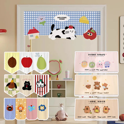 Door Curtain Printed Kitchen Triangle Flag Japanese Hanging Short Curtain Restaurant Curtains Partition Half-curtain Pennant Dec