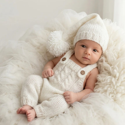 Handmade Knitted Newborn Romper Hat Set Baby Photography Studio Props Cute Infant Photo Outfit Accessories 0-3M
