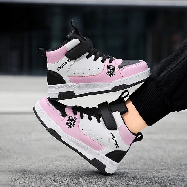 Autumn and Winter Boys High top Sneakers Fashion Children's Leather Casual Sneakers Girl Skateboard Shoes Kids Trainers Designer