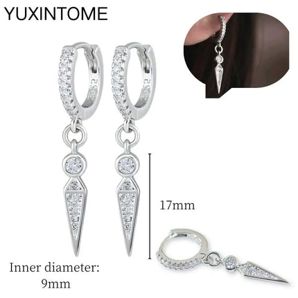 925 Sterling Silver Ear Needle Fashion Hoop Earrings White Crystal Luxury Women's Silver Earrings Wedding Women's Jewelry Gift