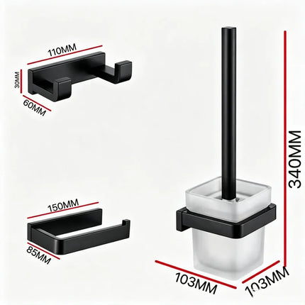 Matt Black 304Stainless Steel 2/4/6 Hook Toilet Brush Holder Toilet Paper Holder Towel Bar Rail Rack Hanger Hook Hardware Set