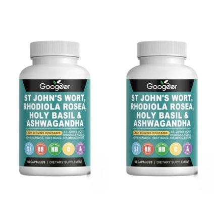Googeer Rhodiola Rosea Capsule with St John's Wort  Ashwagandha and Holy Basil Extracts Mood Support for Women and Men 60 Caps